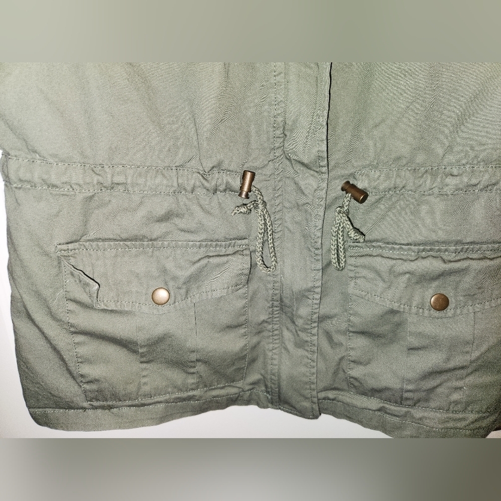 RUE21 Army Green Utility Vest Cinch Waist Cargo Military Style Jacket L - Picture 7 of 12